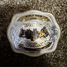 World Show 2002 Western Americana Champion Silver Gold Horses Belt Buckle