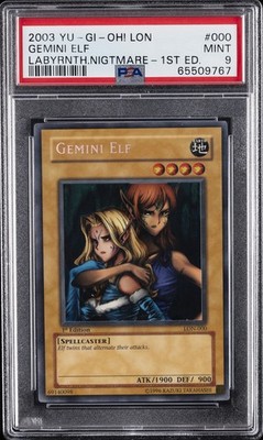 2003 YU-GI-OH! LON-LABYRINTH OF NIGHTMARE 1ST EDITION #000 GEMINI ELF PSA 9