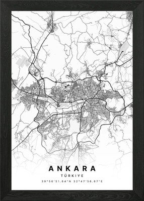 Ankara Turkiye City Map Framed Wall Art Poster Canvas Print Picture