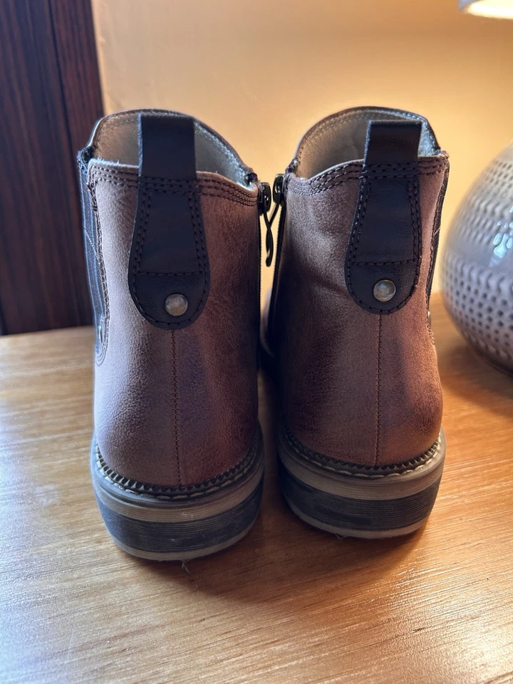 Botas Spring Step Damas EU 38 Cuero Marrón Superior Forradas Sherpa Azul Cuadros Boho Foto 3 de 4