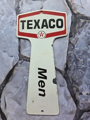 LARGE VINTAGE 1950'S TEXACO BATHROOM KEY FOB MENS BATHROOM PORCELAIN SIGN 12"×6