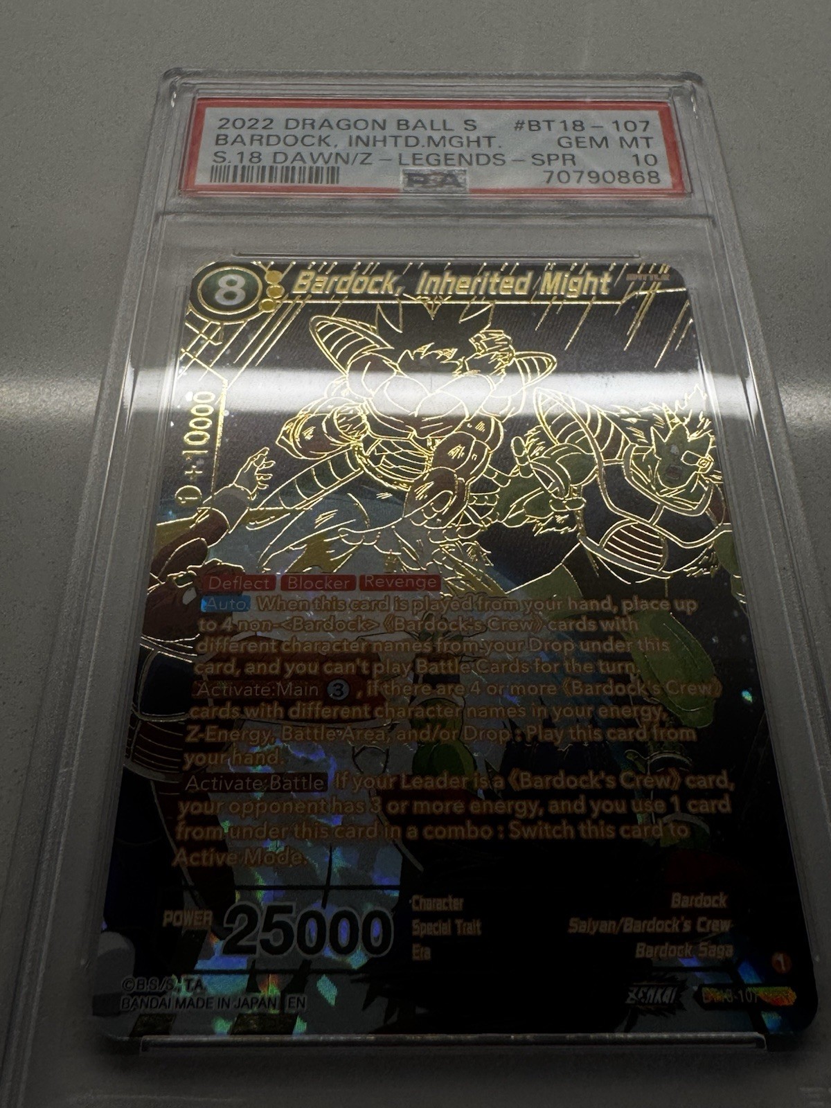 Bandai PSA 10 Bardock, Inherited Might BT18-107 Dawn of the Z-Legends 2022 Foil view 4