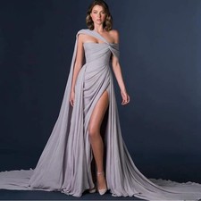 Mermaid Chiffon Mermaid Evening Dresses One Shoulder Cape Pleats Arabic Prom