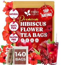 , Premium 140 Hibiscus Flowers Tea Bags, 100 Natural, Handmade Pure from Hibi