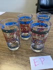 SET OF 4 Vintage Pepsi-Cola Stained Tiffany Style Drinking Glass Cup 1970'S