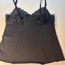 VTG Shadow Line Lacey Camisole Top Size 34 Black 100 Nylon Career Business Core