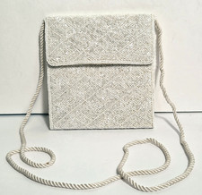 Vintage CARLA MARCHI WHITE HAND BEADED Cross Body Trifold Evening Bag