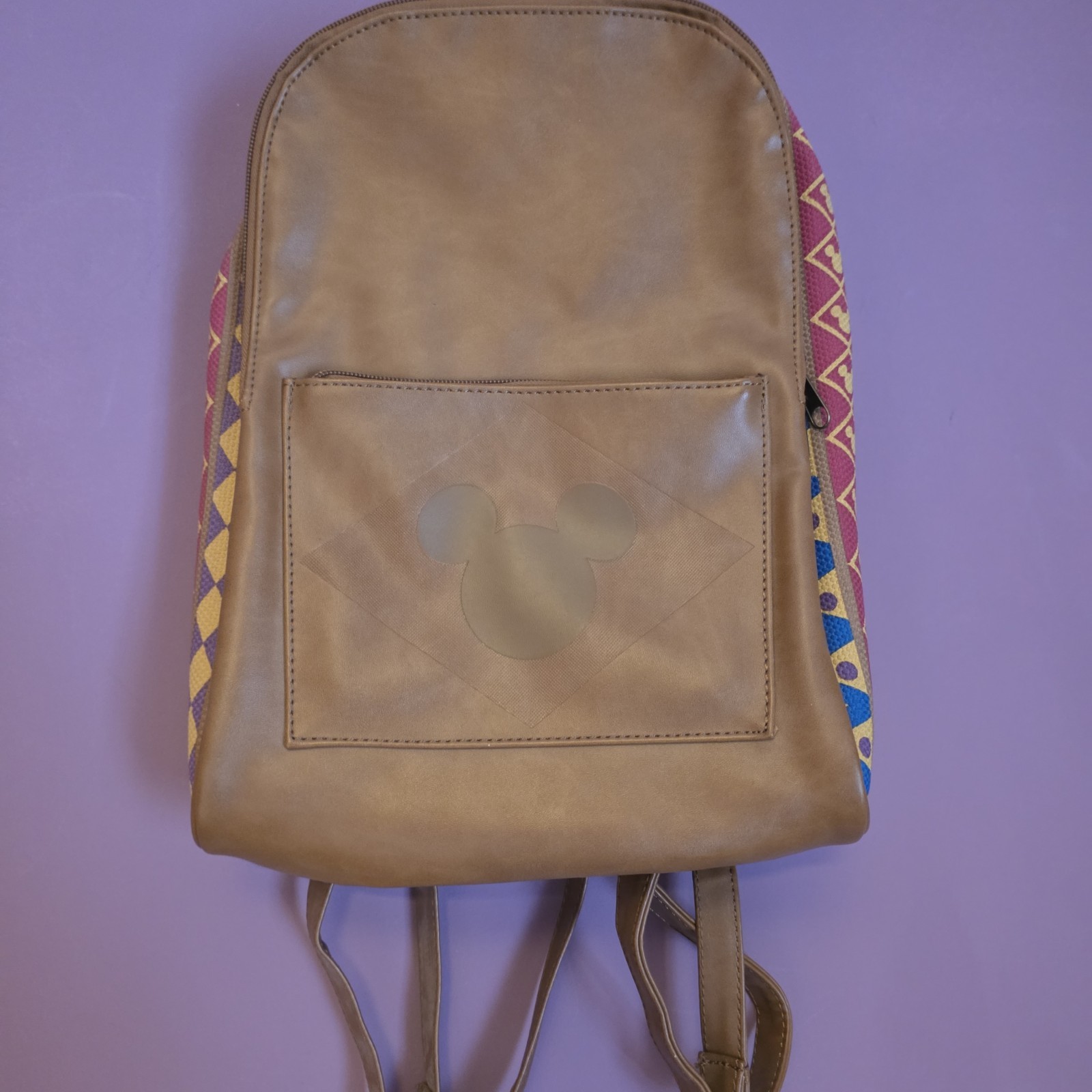 Mochila Original Auténtica Parques Disney Marrón Imitación Cuero Mickey Mouse Azteca