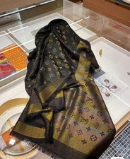 LOUIS VUITTON SCARF SHAWL PONCHO 100 AUTHENTIC CLASSIC SILK BLACK
