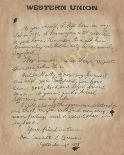 Back To The Future three page Western Union letter from Doc to Marty 8x10 Photo - Picture 3 of 3