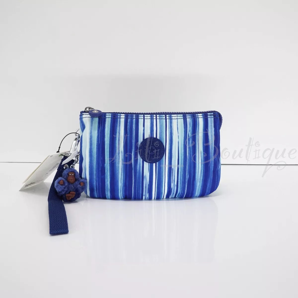 NWT Kipling AC7376 Creativity XL Extra Large Pouch Nylon Regal Stripe Blue  Multi