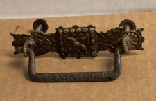 Antique Ornate Brass DROP Bail Pull Drawer Handle With Nuts 3" Center To Center