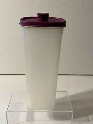 TUPPERWARE Slimline 2L Clear Pitcher, Plum Purple Lid - #5772D 5772 10.5in