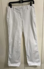 Lands' End Woman s Mid Rise Khaki White Trouser Leg Chino Pants Pockets Size 6