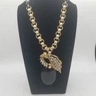 Vtg Large Estate Jewelry Necklace Art Deco Rhinestones Black Gold Heavy Chain