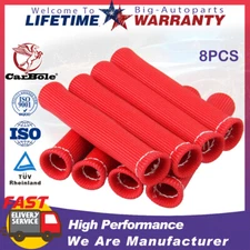 8Pc Red 2500° Spark Plug Wire Boots Heat Shield Protector Sleeve Socks Cover Set