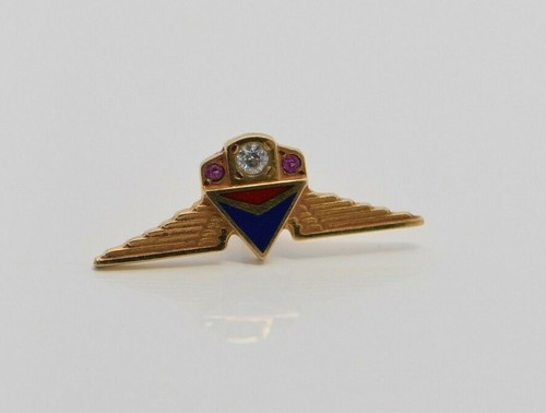10K YG Delta Wing Tie Tack Diamond and Ruby Set Circa 1970 - Picture 3 of 7