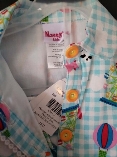 Nannette kids Baby Girls 18 MOnths Blue Checked Carnvial Fair Theme Dress With B - Picture 2 of 4