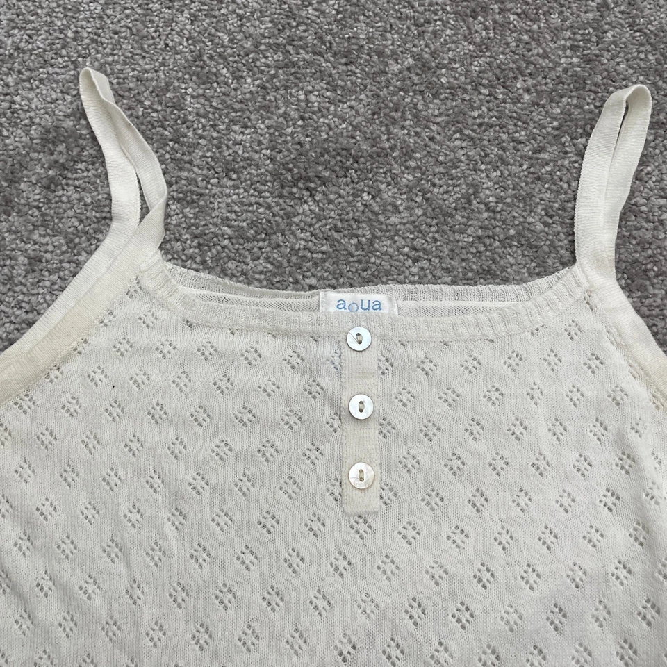 Camiseta regata Aqua By Bloomingdale's infantil meninas pequena malha branca Henley macia - Imagem 3 de 4