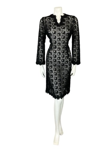 VTG 60S HIPPY BOHO BLACK LACE FLARE SLEEVE EVENING PARTY TUNIC MIDI DRESS 10 - Picture 3 of 9