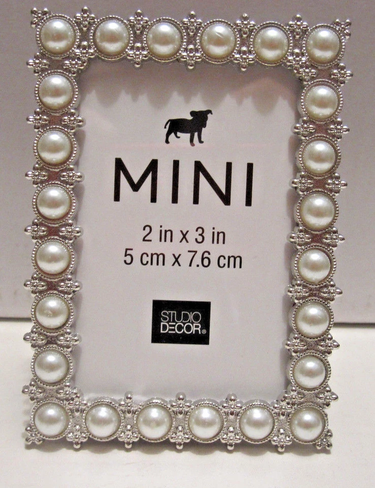 Marco de fotos de boda nupcial de metal perla blanca tono plata 2x3" NUEVO Foto 3 de 4
