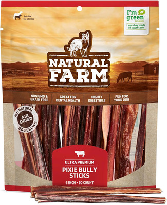 Bully Sticks (6 Inch, 30 Pack), Thin Pizzle Pixie Beef Treats, Grain-Free, High 