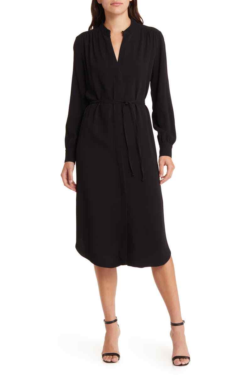 Boss Dibanora Long Sleeve Midi Dress in Black at Nordstrom Rack, Size 6