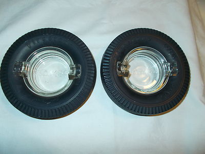 2 VINTAGE FIRESTONE TIRE ASHTRAY'S READ'S ''THE BEST BY MILES'' TIRE'S ARE SOFT!