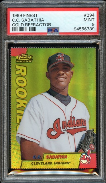 1999 Topps Finest Gold Refractor /100 C.C. Sabathia RC Rookie PSA 9 Low Pop