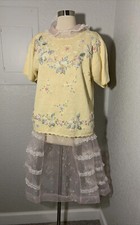 Cottagecore Vintage TR Bentley Beige Floral Embroidered Knit Sweater Top, Size L