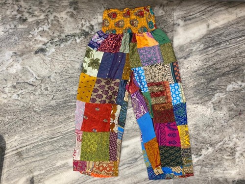 Hippie Patchwork Silk Funky Palazzo Pants Recycled Sari Silk Patchwork Trouser - Picture 8 of 15