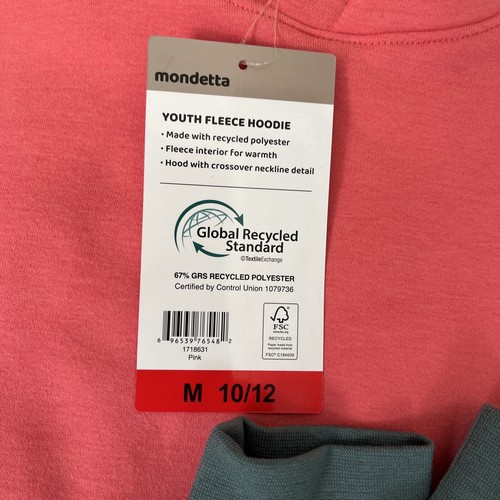 Mondetta Youth Fleece Hoodie Size 7/8 Small Green & 10/12 Medium Pink NWT - Picture 6 of 6