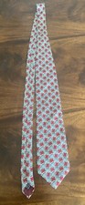 Christian Dior Red Neck Tie Blue Green Oval Print All Silk Made In USA