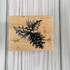 PSX D-1594 Holly Leaves Pinecone Rubber Craft Stamp
