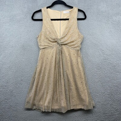 Lush Womens Mini Dress Gold Sequin Sleeveless V-Neck Zip Back Size S NWT