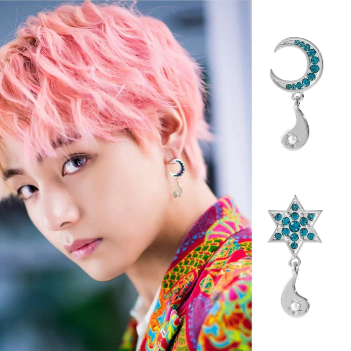 KPOP Idol BTS Suga Moon Star Chain Surgical steel Earring Ear clip | eBay