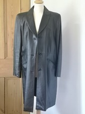 Black M&s Leather Overcoat, Size 16