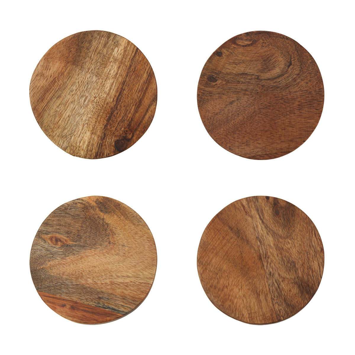 4x Round Wooden Coasters Set Natural Pattern Textured Coffee