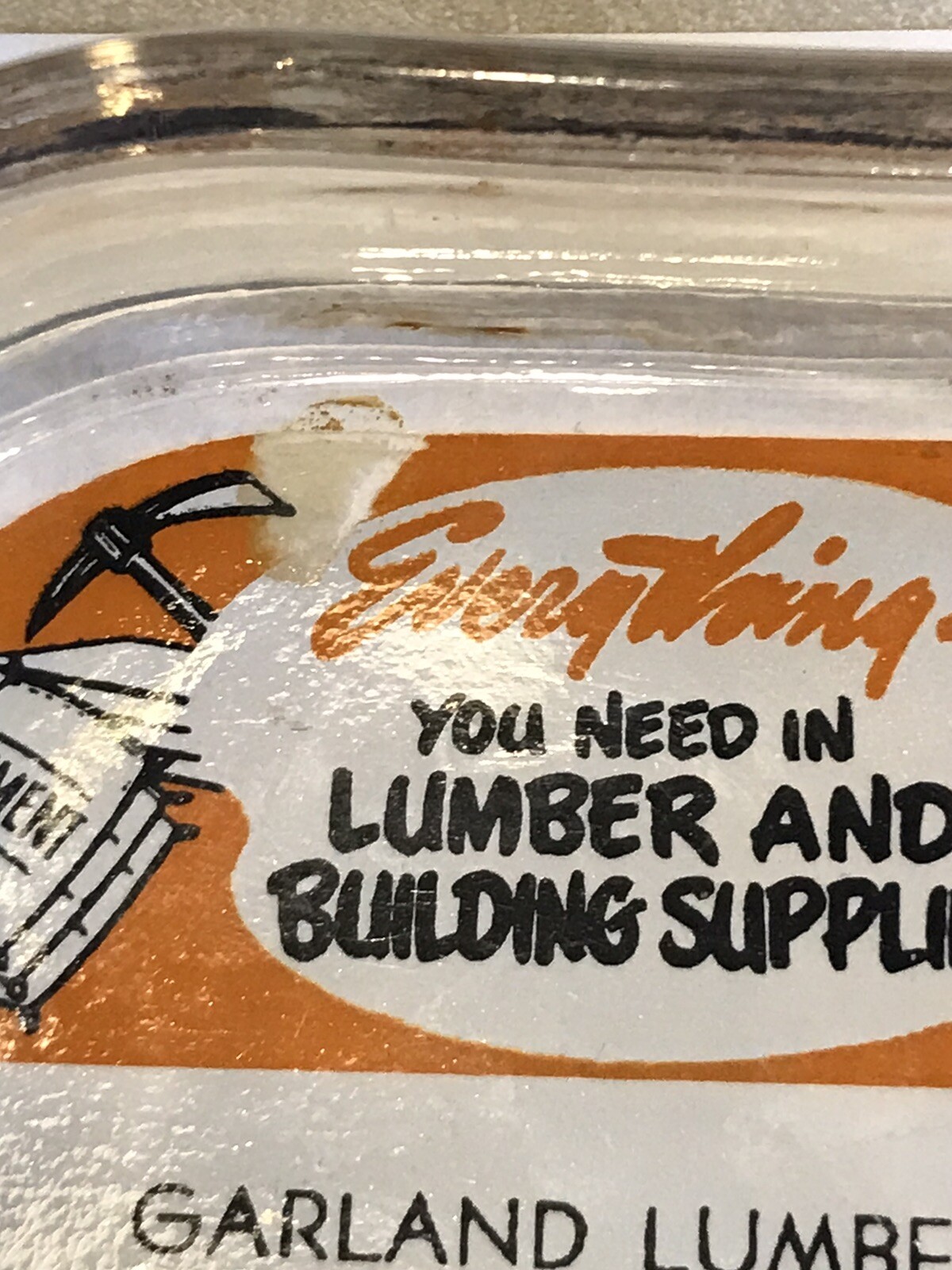 Vintage Glass Advertising Ashtray Garland Lumber Co. 4 Digit Phone