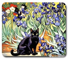 Van Gogh Irises Black Cat - Mouse Pad / PC Mousepad - Funny Art Meme GIFT