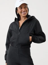 Athleta M Medium Lucent Bomber Jacket Black NWT! #558436 Hooded