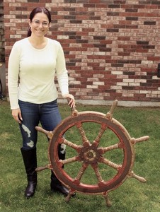 Antique 40in Well Used Worn Painted Wood Sailing Boat Ship’s Pilot Wheel,  NR
