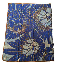 Vintage Christian Scarf 30" Blue Brown Large Floral Print Never Worn