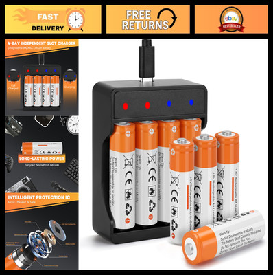 8 Pack Rechargeable AA Lithium Batteries 2600mWh for Blink Camera + 2H Fast Char