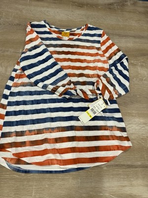 Ruby Rd NEW Woman Red White Blue USA Knit Top Multi 3/4 Sleeve Sz Medium NWT