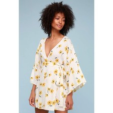 Billabong Women’s Relax on High Cream Floral Print Wrap Dress Sz XS Beachy