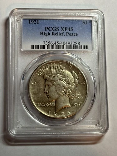 1921 Peace Silver Dollar PCGS XF45 High Relief Key Date