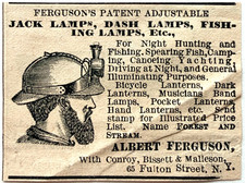 1881 Albert Ferguson Head Lamps Fishing Advertisement Victorian Sporting Outdoor