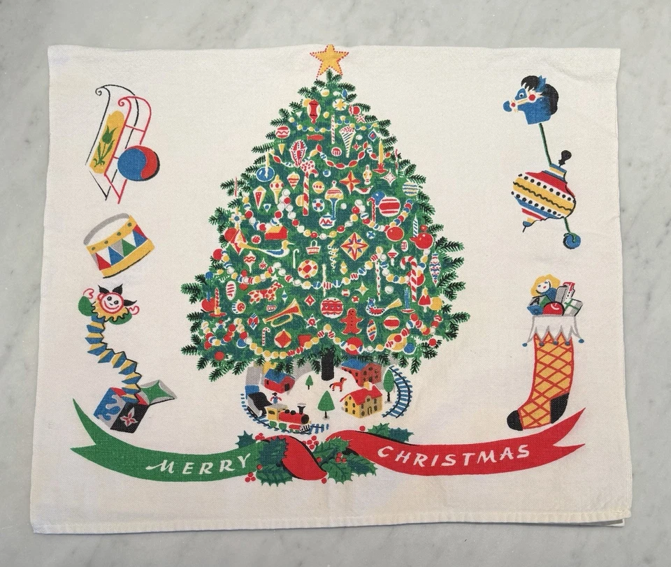 Vintage Edward C. Smith 1953 MCM Design Hand-Printed Christmas Kitchen Tea Towel - Image 4 of 4