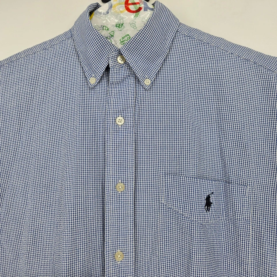 Camisa de golf Ralph Lauren para hombre mediana Seersucker azul manga corta abotonada Foto 2 de 4
